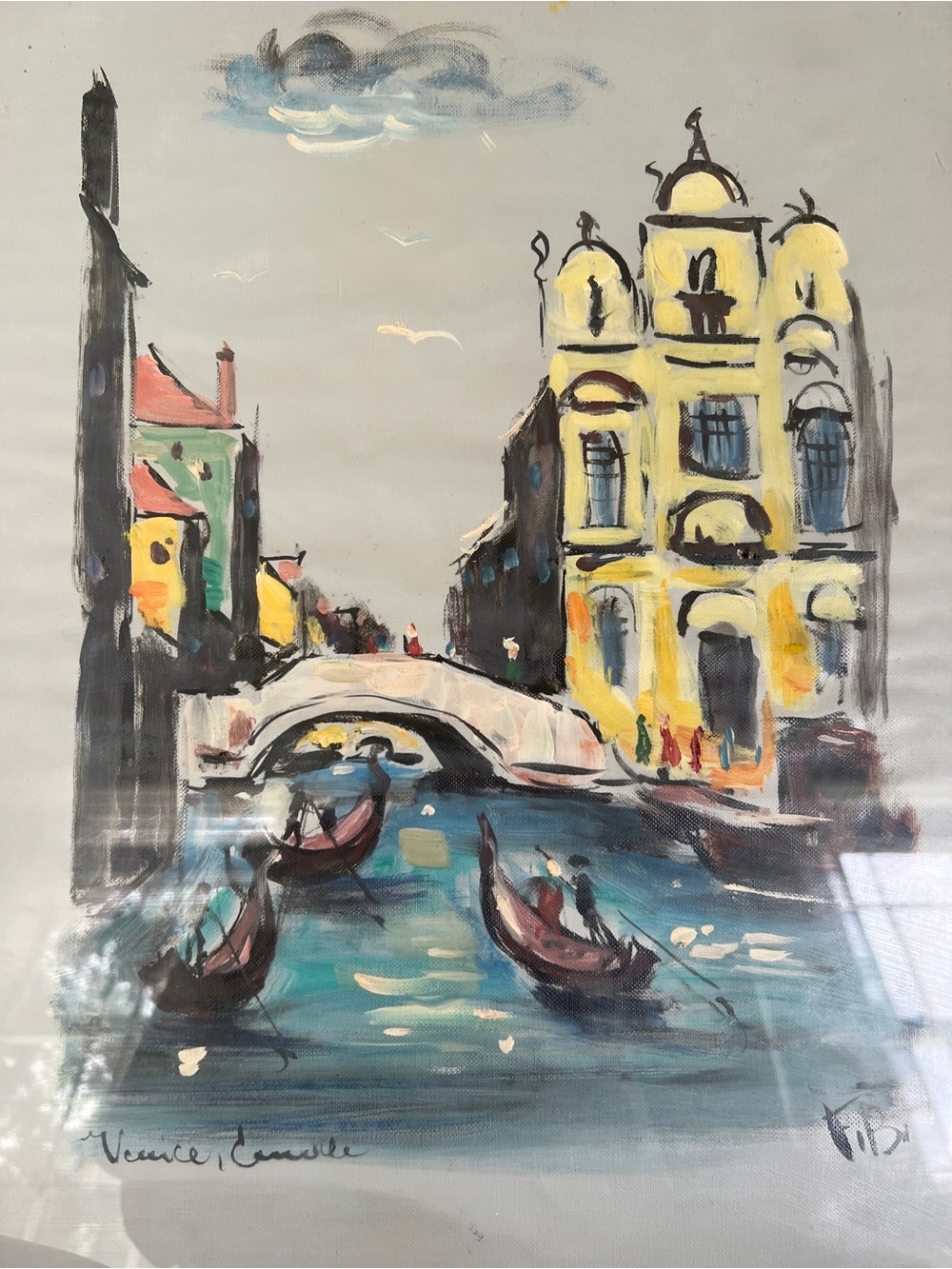 Beautiful Venice, Framed Oil Painting,  Signed, Vintage, 16”x 20” - Picture 2 of 12